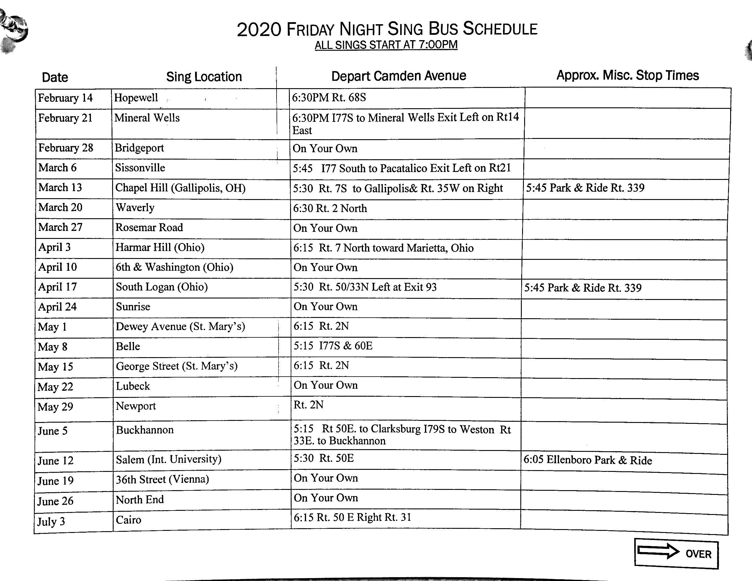 2020 Bus Schedule